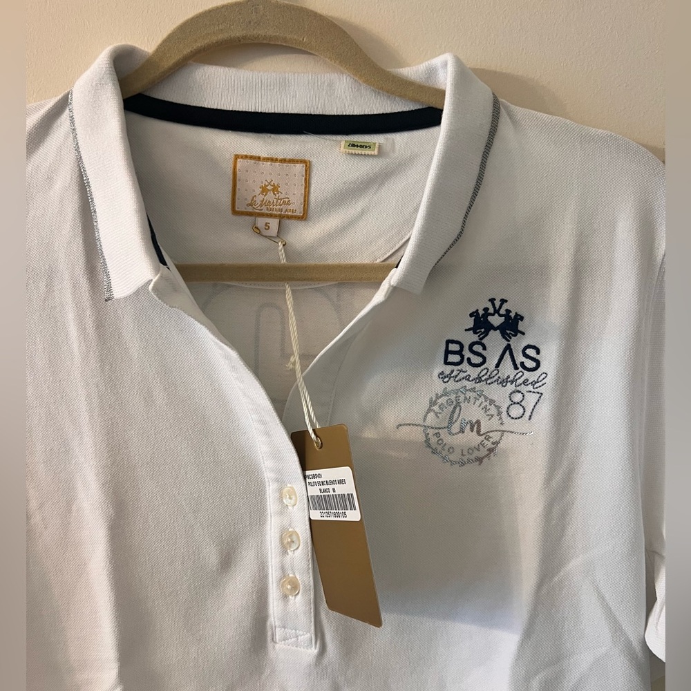 La Martina “Besos Aires” Polo White Medium. Size 5. New - Picture 7 of 8